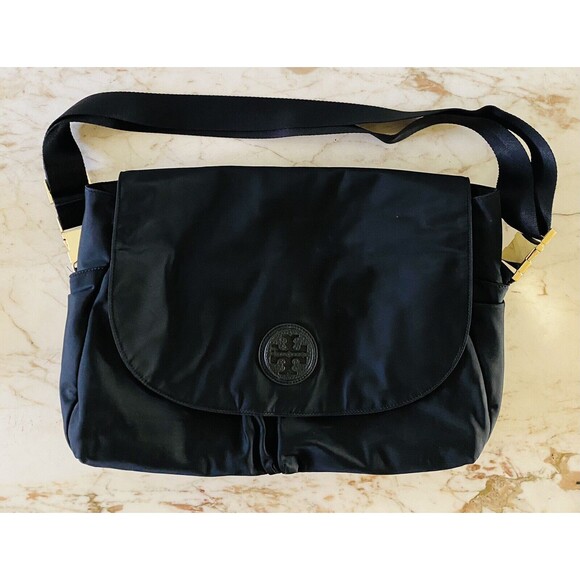 TORY BURCH Solid Black Nylon Large Messenger Bag - Picture 1 of 10